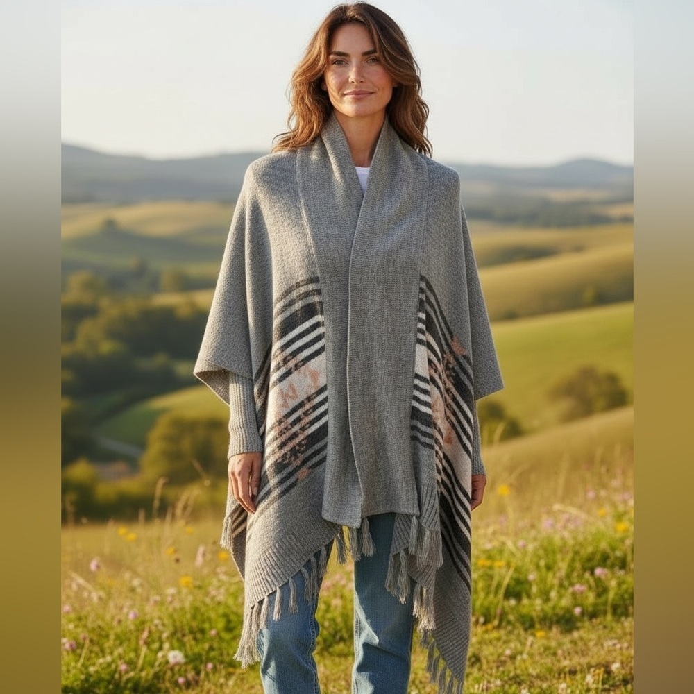 🛍La Hearts Gray and Pink Knit Sweater cardigan #boho #Aztec #frills #stripes